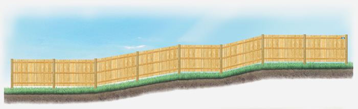 A stepped fence on sloped ground in Youngsville North Carolina