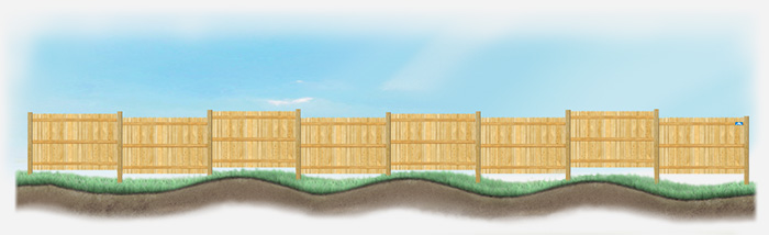 A stepped fence on sloped ground in Youngsville North Carolina