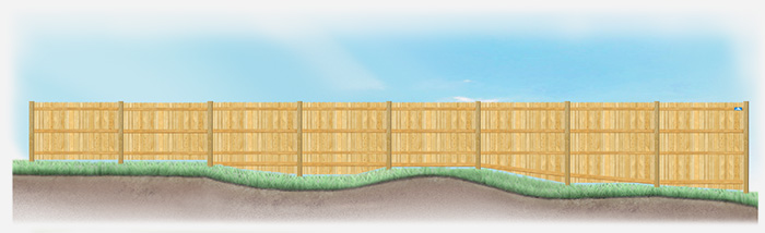 A stepped fence on sloped ground in Youngsville North Carolina